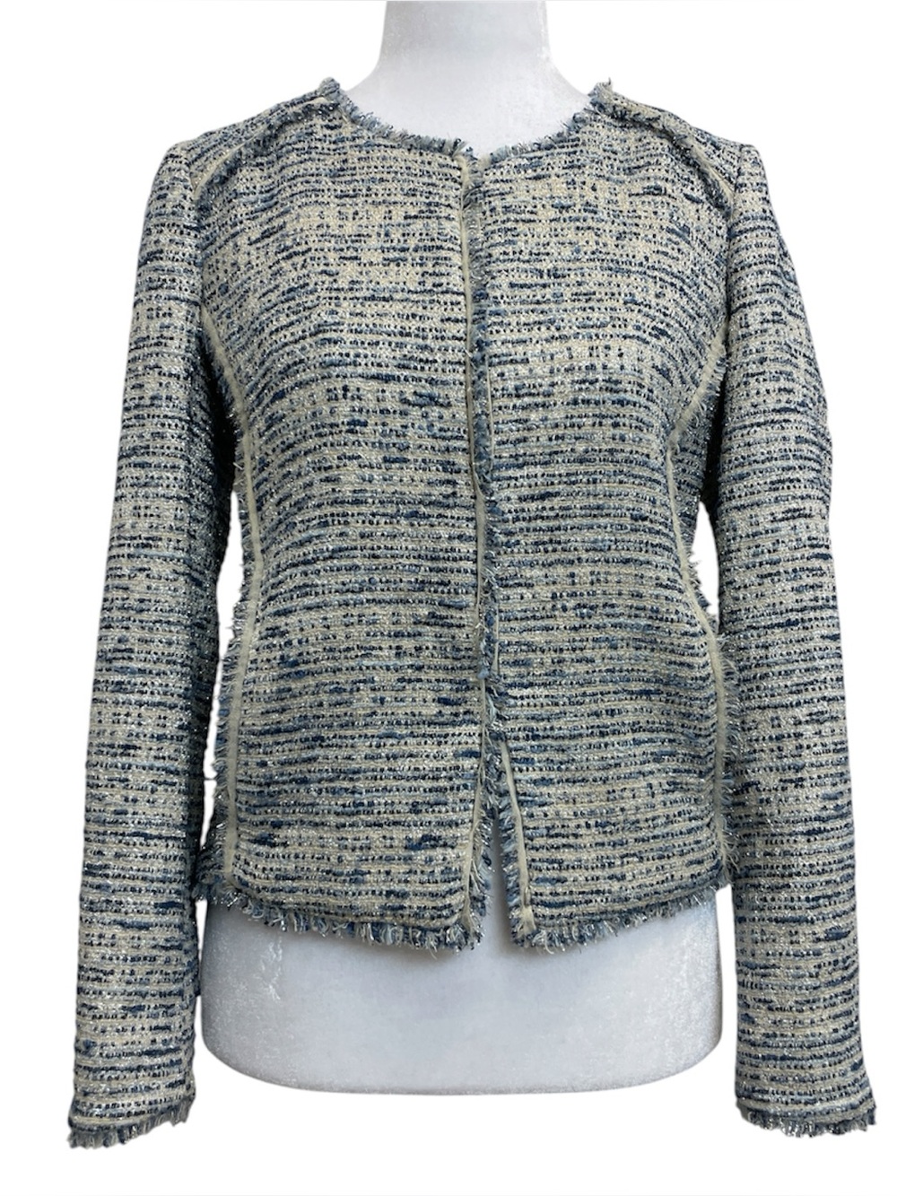 Massimo Dutti Blue & Cream Metallic Tweed Jacket